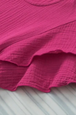 New Dear-Lover Crinkled Cotton Gauze Ruffle Sleeve Blouse Rose Red
