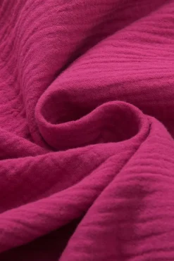 New Dear-Lover Crinkled Cotton Gauze Ruffle Sleeve Blouse Rose Red