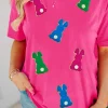 Outlet Dear-Lover Easter Rabbit Chenille Patched Pattern Crew Neck Tee Rose Red