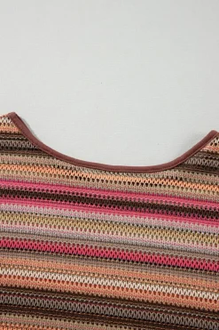 Hot Dear-Lover Ethnic Striped Wide Cropped Long Sleeve Top Rose Red