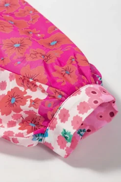 Outlet Dear-Lover Floral Allover Print Buttoned V Neck Oversized Shirt Rose Red