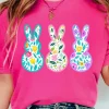 Discount Dear-Lover Floral Easter Bunny Graphic Crew Neck Easter Tee Rose Red