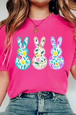 Discount Dear-Lover Floral Easter Bunny Graphic Crew Neck Easter Tee Rose Red