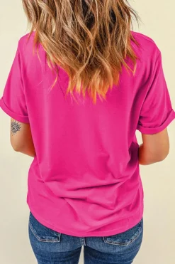 Discount Dear-Lover Floral Easter Bunny Graphic Crew Neck Easter Tee Rose Red