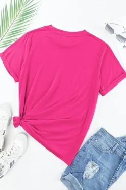 Discount Dear-Lover Floral Easter Bunny Graphic Crew Neck Easter Tee Rose Red