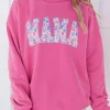 Discount Dear-Lover Floral MAMA Embroidered Graphic Pullover Sweatshirt Rose Red