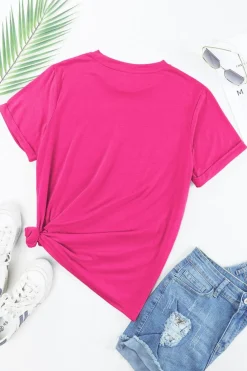Sale Dear-Lover Floral MAMA Lettering Bow Print T Shirt Rose Red