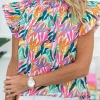 New Dear-Lover Floral Print Ruffled Flutter Sleeve Blouse Rose Red