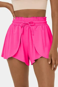 Fashion Dear-Lover Frilly High Waist Petal Wrap Swim Shorts Rose Red