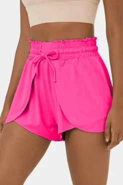 Fashion Dear-Lover Frilly High Waist Petal Wrap Swim Shorts Rose Red