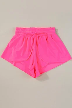Fashion Dear-Lover Frilly High Waist Petal Wrap Swim Shorts Rose Red