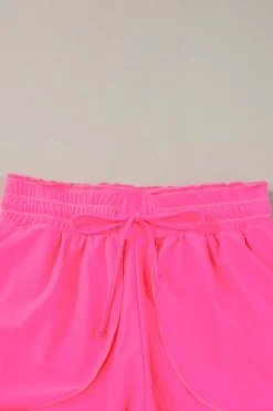 Fashion Dear-Lover Frilly High Waist Petal Wrap Swim Shorts Rose Red