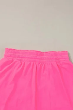 Fashion Dear-Lover Frilly High Waist Petal Wrap Swim Shorts Rose Red