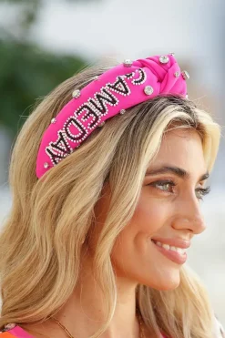 Best Dear-Lover GAME DAY Rugby Football Season Diamond Knotted Headband Rose Red