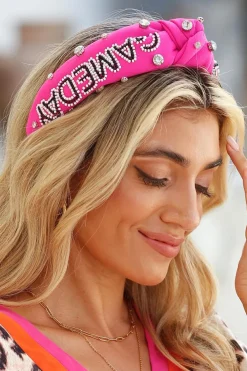 Best Dear-Lover GAME DAY Rugby Football Season Diamond Knotted Headband Rose Red