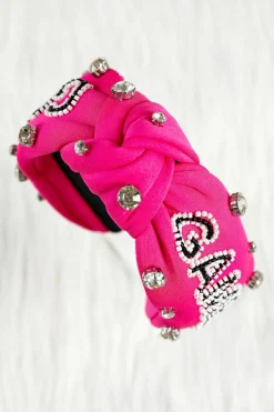 Best Dear-Lover GAME DAY Rugby Football Season Diamond Knotted Headband Rose Red