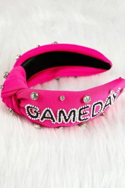 Best Dear-Lover GAME DAY Rugby Football Season Diamond Knotted Headband Rose Red