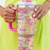Fashion Dear-Lover Geometric Print Stainless Steel Large Vacuum Cup 40oz Rose Red