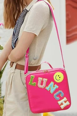 Best Dear-Lover Glitter Chenille Zipper Detachable Strap Insulated Bag Rose Red