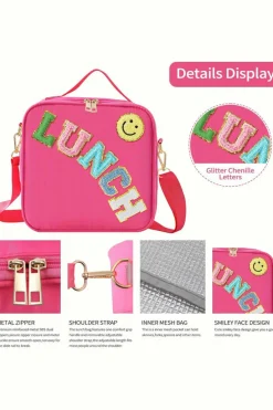 Best Dear-Lover Glitter Chenille Zipper Detachable Strap Insulated Bag Rose Red