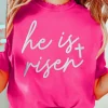 New Dear-Lover Glitter he is risen Cross Printed Crewneck Tee Rose Red
