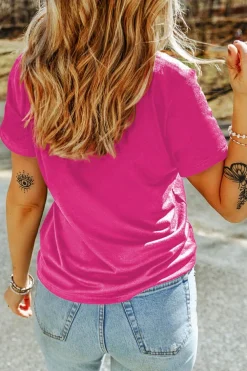 New Dear-Lover Glitter he is risen Cross Printed Crewneck Tee Rose Red