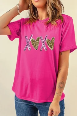 Outlet Dear-Lover Heart XOXO Graphic Crewneck Valentines T Shirt Rose Red