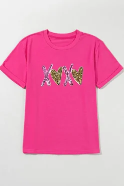 Outlet Dear-Lover Heart XOXO Graphic Crewneck Valentines T Shirt Rose Red