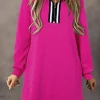 New Dear-Lover Jacquard Textured Quarter Zipper Shift Mini Dress Rose Red