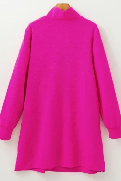 New Dear-Lover Jacquard Textured Quarter Zipper Shift Mini Dress Rose Red