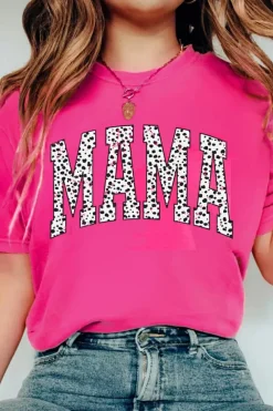 Best Dear-Lover Leopard MAMA Printed Crewneck Tee Rose Red
