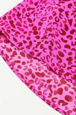 Sale Dear-Lover Leopard Print Ruffled Trim Tiered Maxi Dress Rose Red