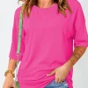 Fashion Dear-Lover Longline Short Sleeve Side Slit Drop Shoulder Top Rose Red
