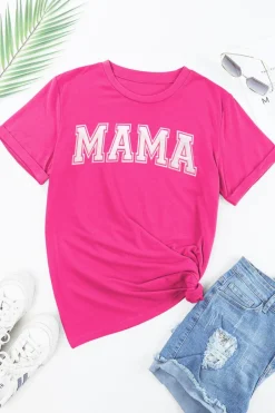 New Dear-Lover MAMA Graphic Crew Neck Tee Rose Red