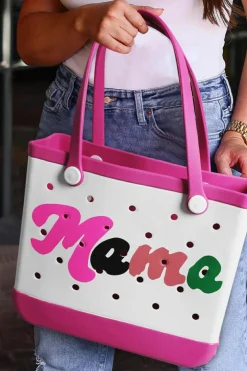 New Dear-Lover mama Print Self-assembly Straps Hollowed EVA Beach Bag Rose Red