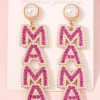 Outlet Dear-Lover MAMA Rhinestone Pearl Dangle Stud Earrings Rose Red