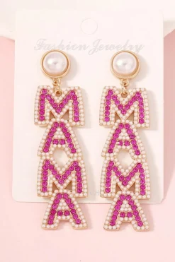 Outlet Dear-Lover MAMA Rhinestone Pearl Dangle Stud Earrings Rose Red