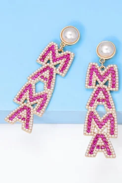 Outlet Dear-Lover MAMA Rhinestone Pearl Dangle Stud Earrings Rose Red