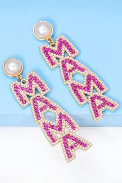 Outlet Dear-Lover MAMA Rhinestone Pearl Dangle Stud Earrings Rose Red