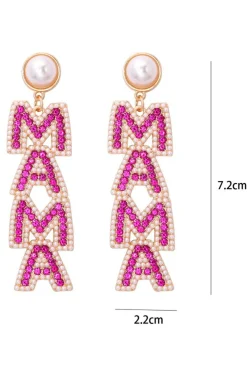 Outlet Dear-Lover MAMA Rhinestone Pearl Dangle Stud Earrings Rose Red