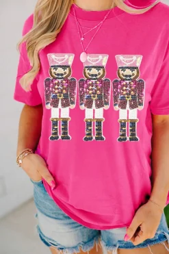 Discount Dear-Lover Nutcracker Graphic Christmas Holiday T Shirt Rose Red