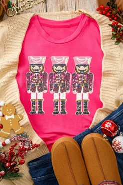 Discount Dear-Lover Nutcracker Graphic Christmas Holiday T Shirt Rose Red