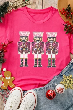 Discount Dear-Lover Nutcracker Graphic Christmas Holiday T Shirt Rose Red