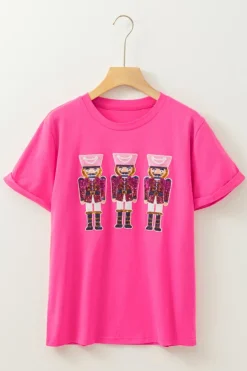 Discount Dear-Lover Nutcracker Graphic Christmas Holiday T Shirt Rose Red