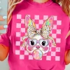 Sale Dear-Lover Plaid Bubble Gum Rabbit Graphic Eater T Shirt Rose Red