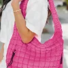 Online Dear-Lover Quilted Puffy Large Shoulder Bag Rose Red