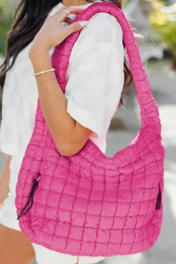 Online Dear-Lover Quilted Puffy Large Shoulder Bag Rose Red