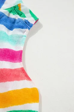 Outlet Dear-Lover Rainbow Stripes Ruffled Hem Drawstring V Neck Tank Top Rose Red