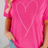 Hot Dear-Lover Rhinestone Heart Graphic Crew Neck Valentines Tee Rose Red