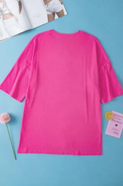 Best Dear-Lover Rhinestoned MAMA Graphic Drop Shoulder Half Sleeve Tee Rose Red